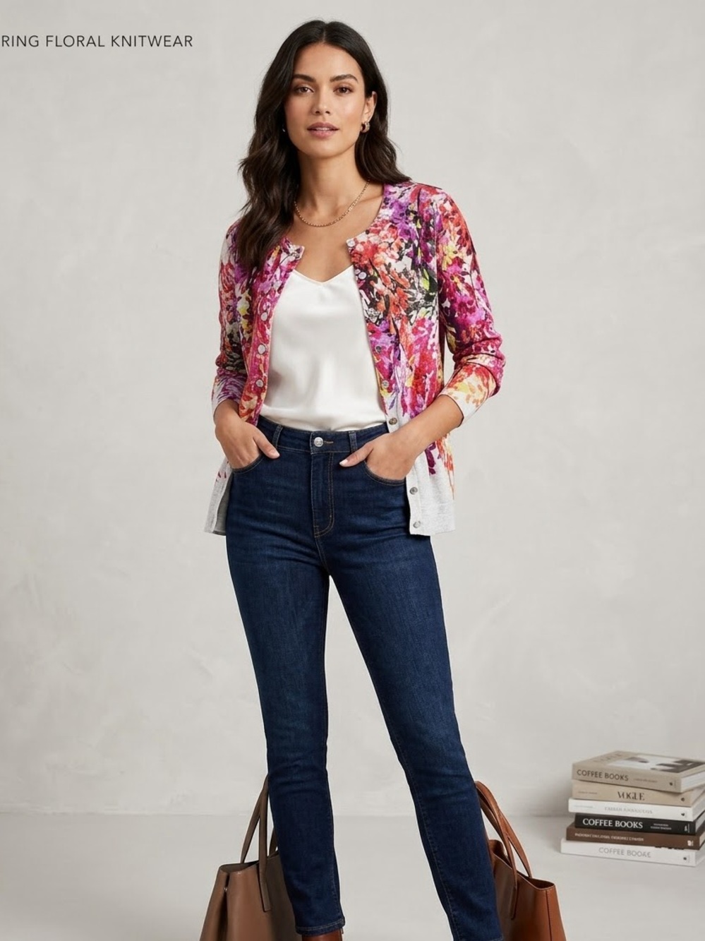 Karen Millen Pink Floral Knit Cardigan